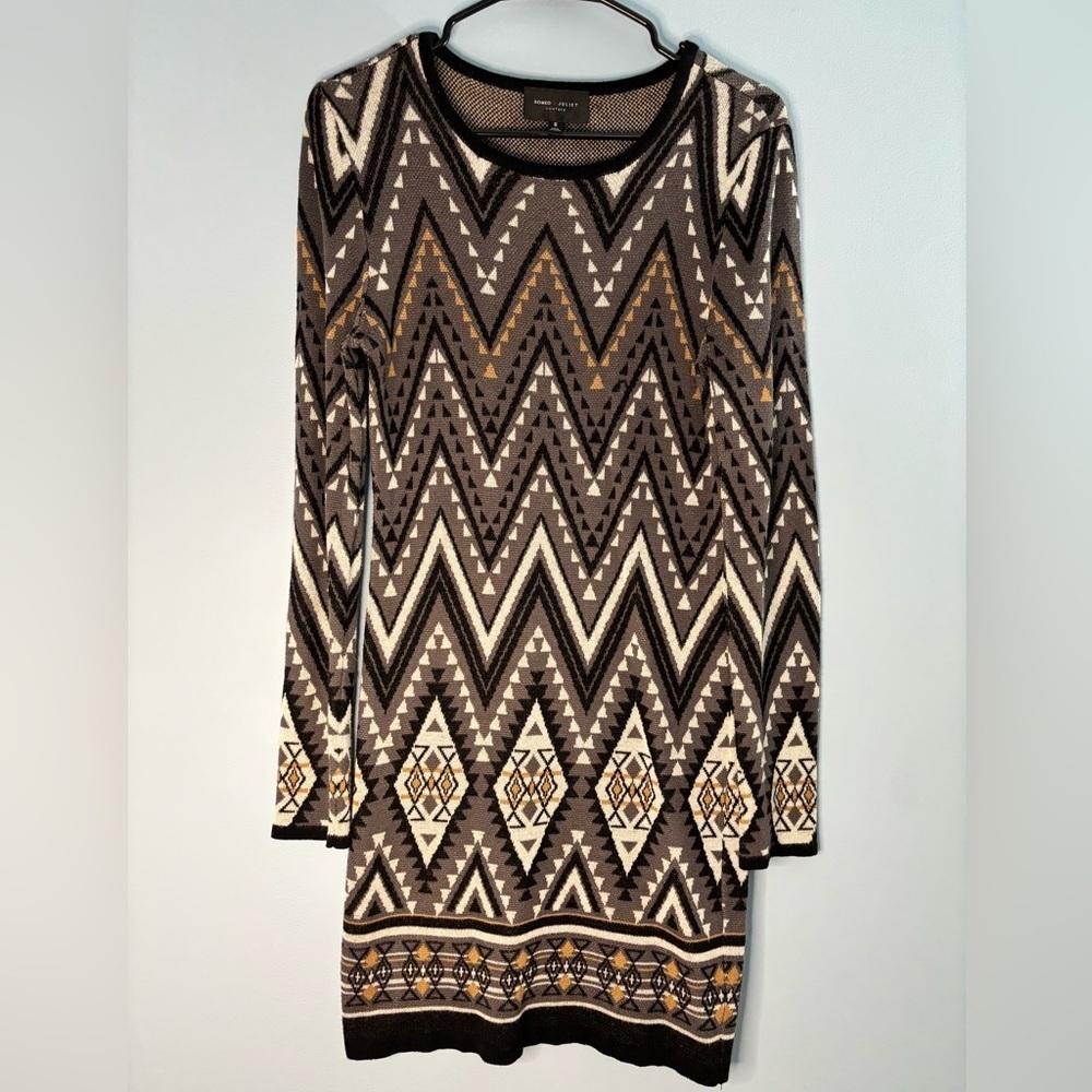 Romeo and Juliet Couture Sweater Dress Aztec Print Long Sleeve Size Small Boho